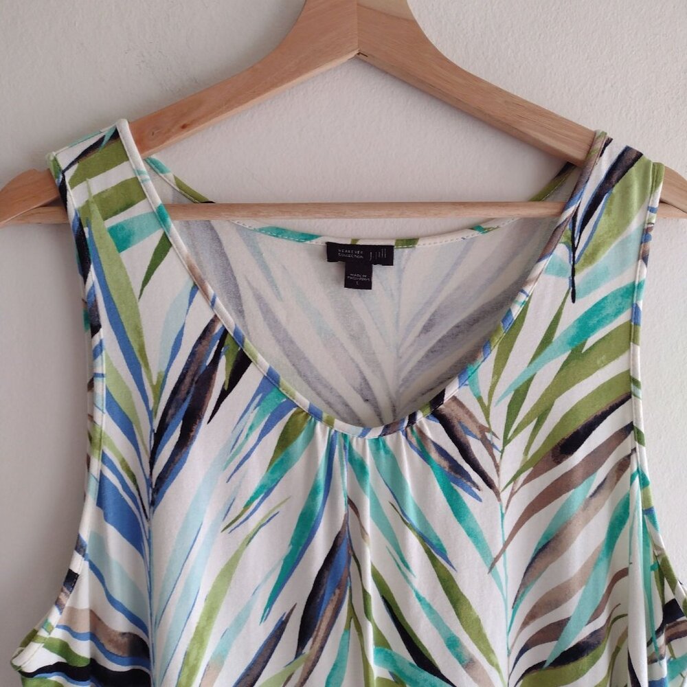 J Jill Wearever Collection Tropical Print Dress L Flowy Knit Easy Wear Midi - Picture 3 of 10